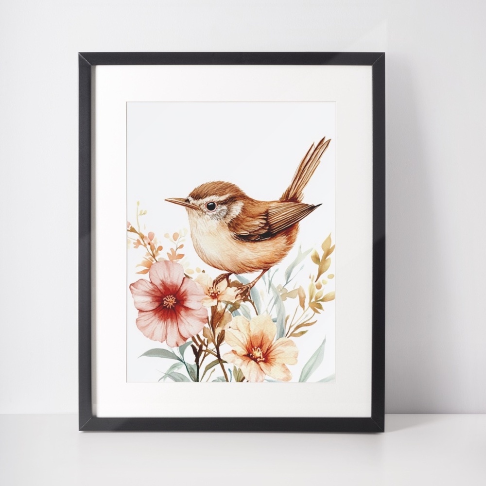Watercolor Wren Bird Portrait Wall Art Illustration Print Poster Unframed - Picture 3 of 9